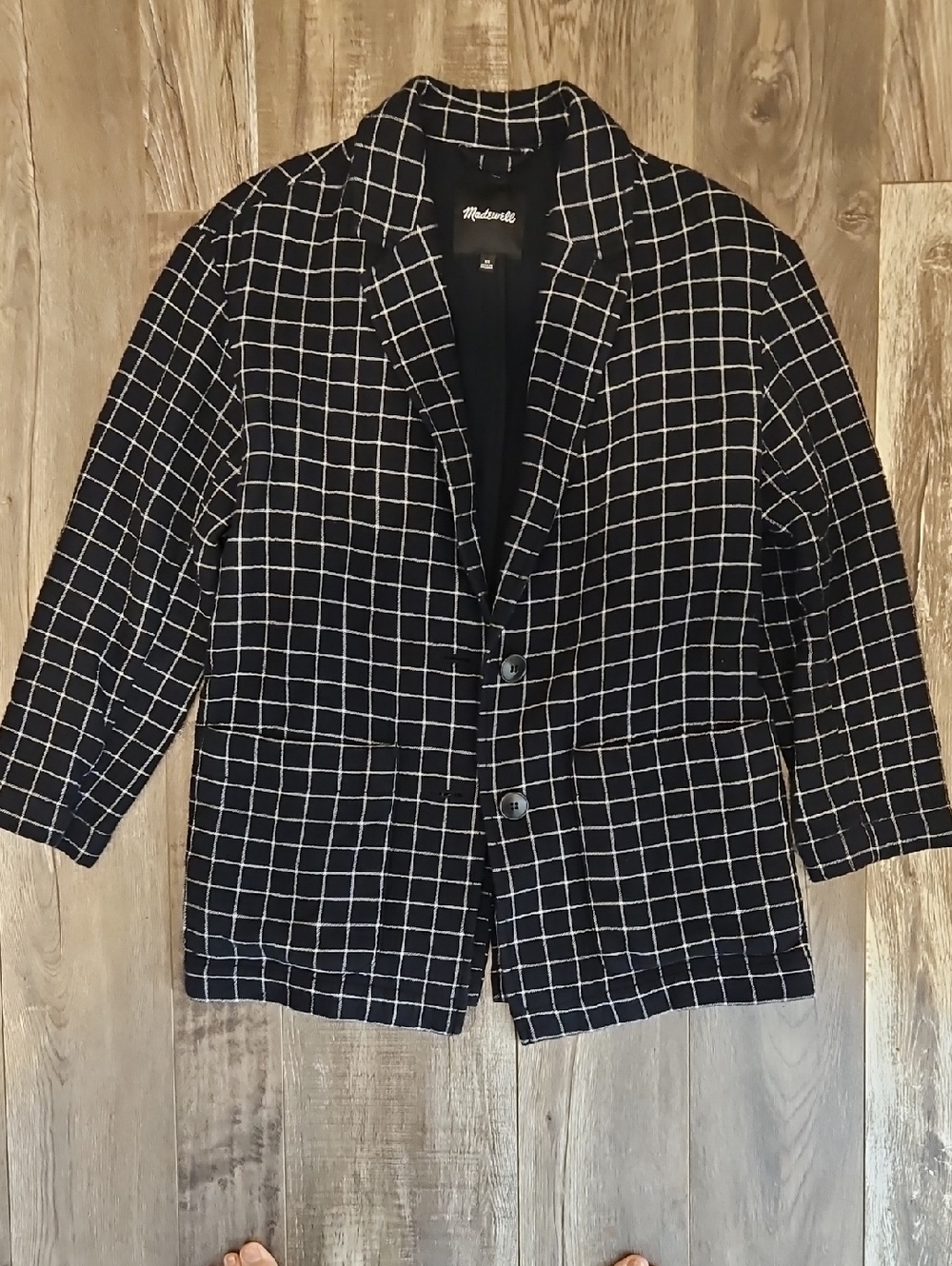 Madewell Waffleback Shaw Blazer Windowpane Black White Checked Xs 100% Cotton